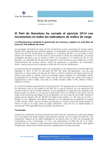 El Port de Barcelona ha cerrado el ejercicio 2014 con incrementos