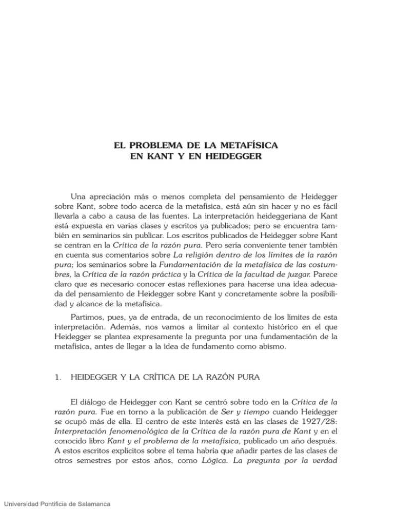 EL PROBLEMA DE LA METAFÍSICA EN KANT Y EN HEIDEGGER