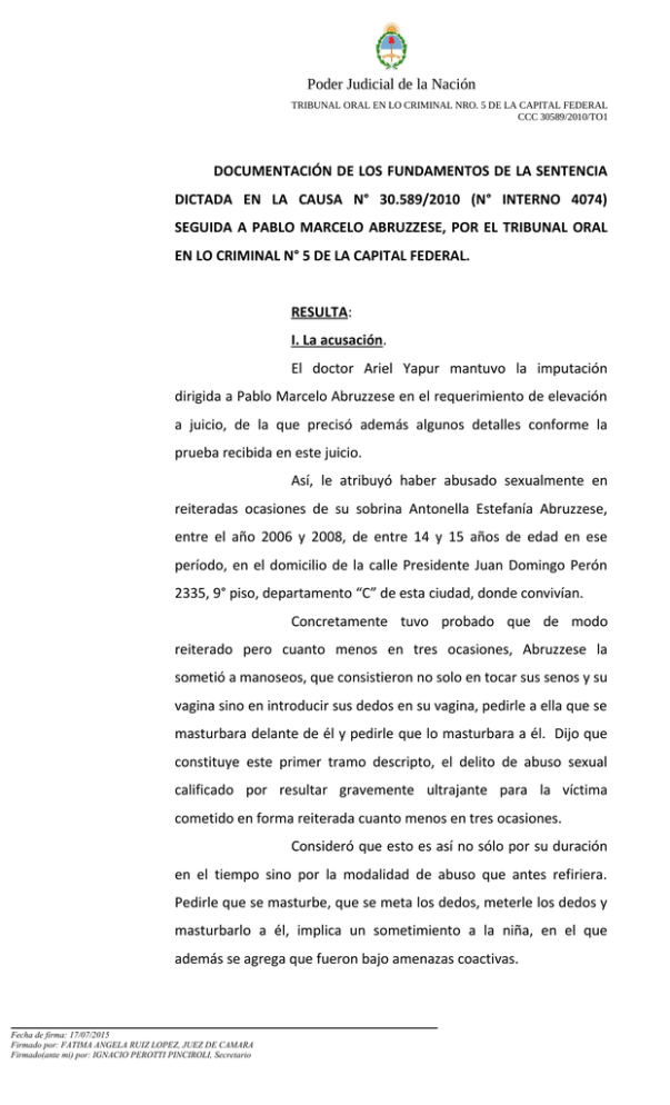 Poder Judicial De La Nación DOCUMENTACIÓN DE LOS