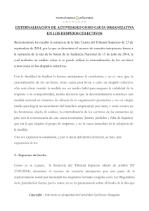 La externalizacón de servicos como causa en los despidos colectivos