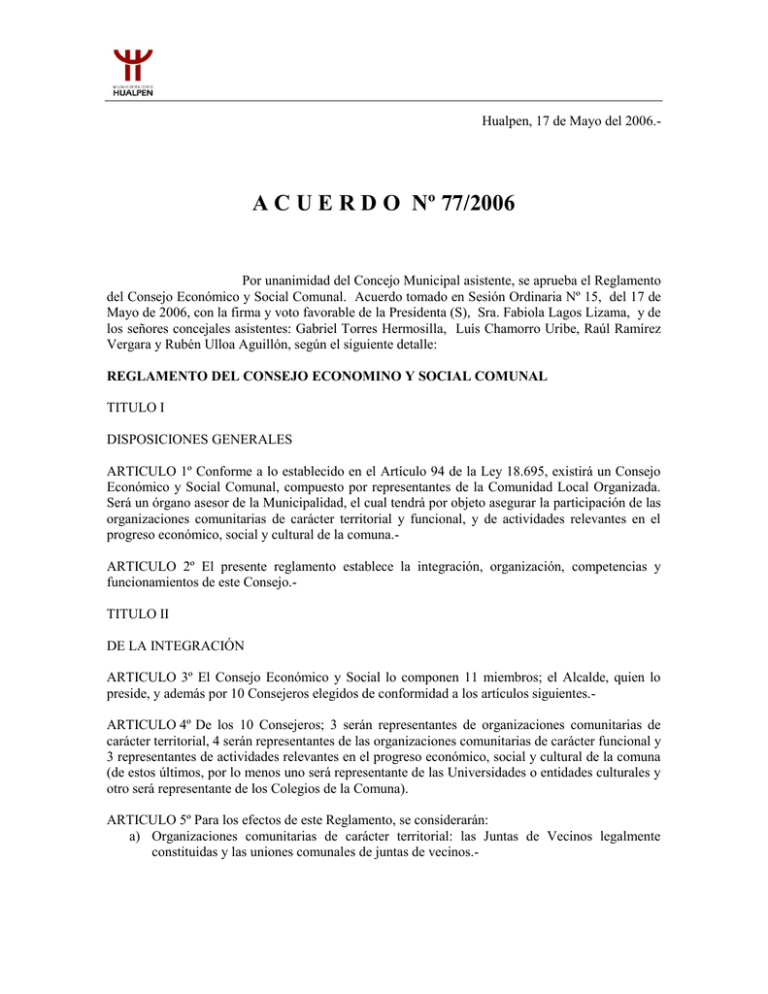 Reglamento del Consejo Económico y Social Comunal