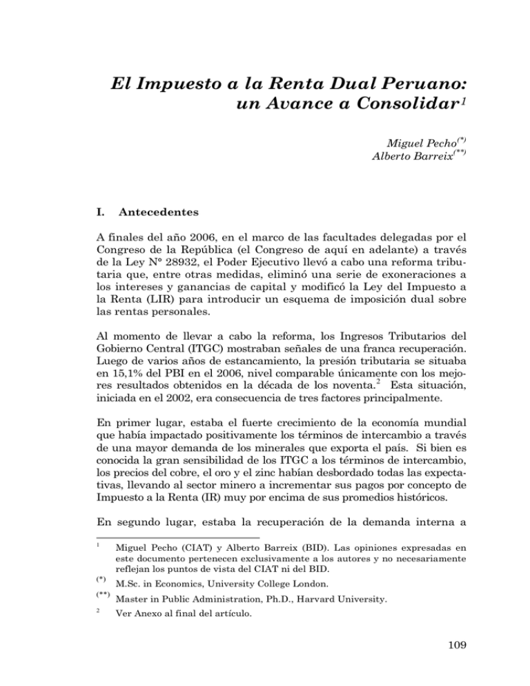 El Impuesto A La Renta Dual Peruano Un Avance A
