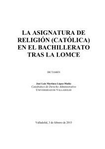 LA ASIGNATURA DE RELIGIÓN (CATÓLICA) EN EL