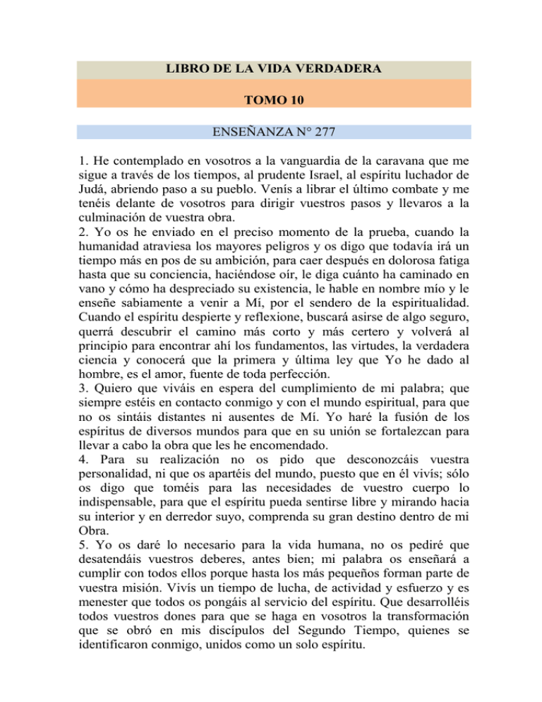 LIBRO DE LA VIDA VERDADERA TOMO 10 ENSEÑANZA N° 277 1 LIBRO DE LA VIDA VERDADERA TOMO 10 ENSEÑANZA N° 277 1