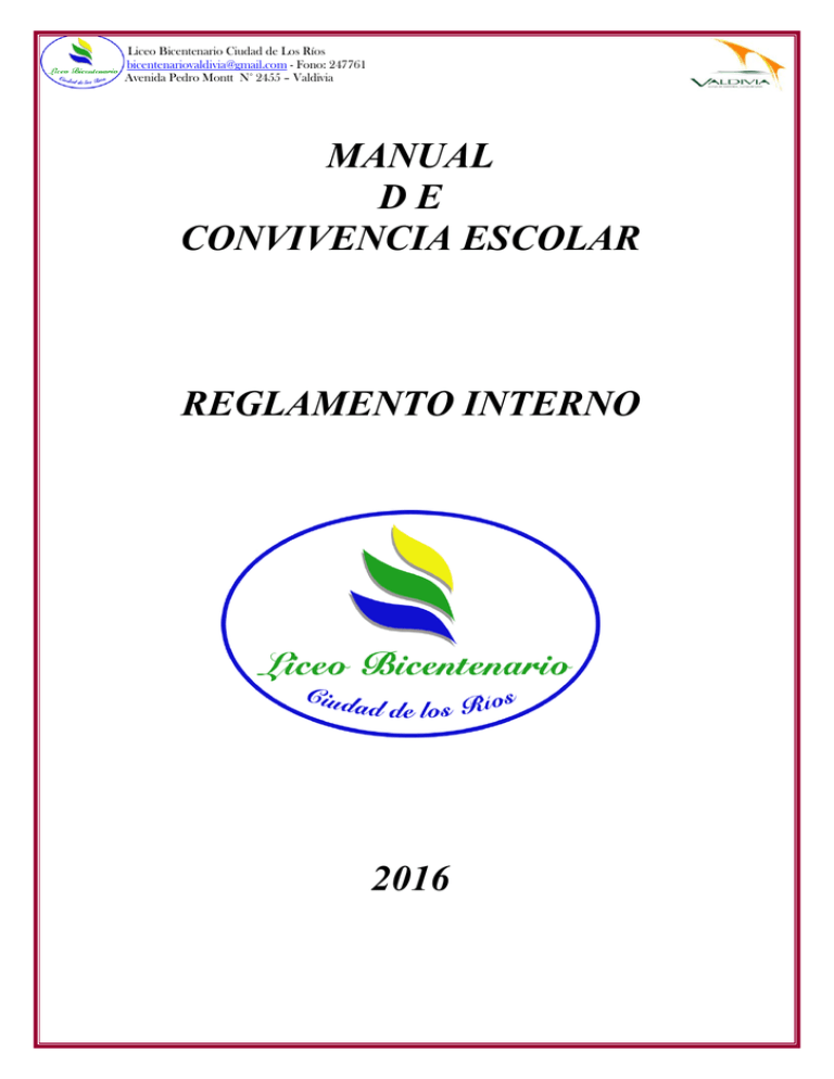 Manual De Convivencia Escolar Reglamento Interno 2016 7448