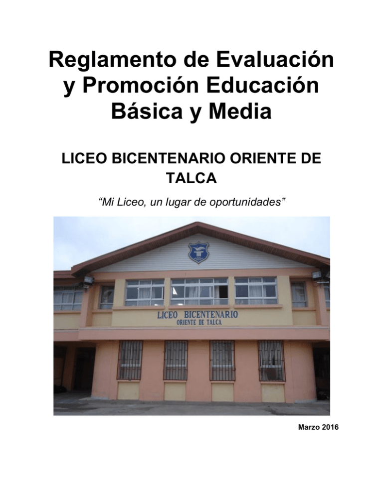 Reglamento De Evaluación - Liceo Bicentenario Oriente De Talca