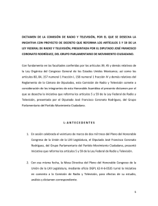 Dictamen Dip. José Coronato, por el que se reforman los artículos 5