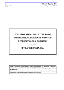 Citibank España, S.A. - Folleto Parcial de la "Tarifa de Comisiones