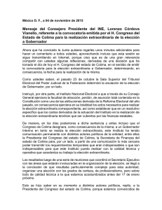 Mensaje del Consejero Presidente del INE, Lorenzo Córdova