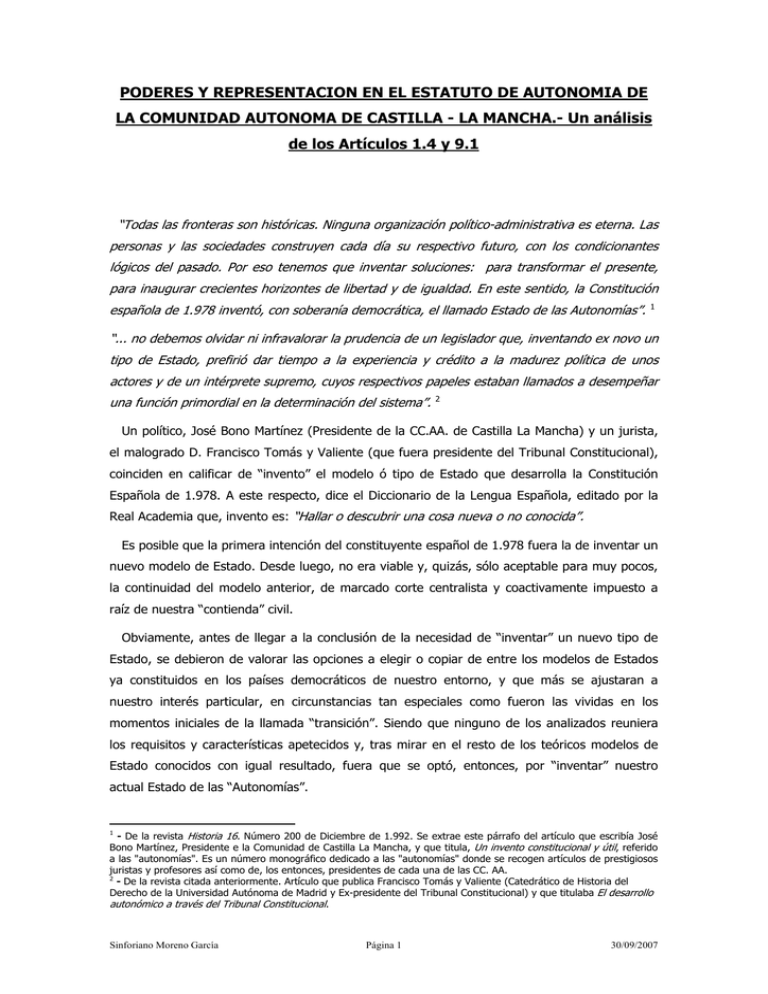 La representacion politica en los Estatutos de Autonomia