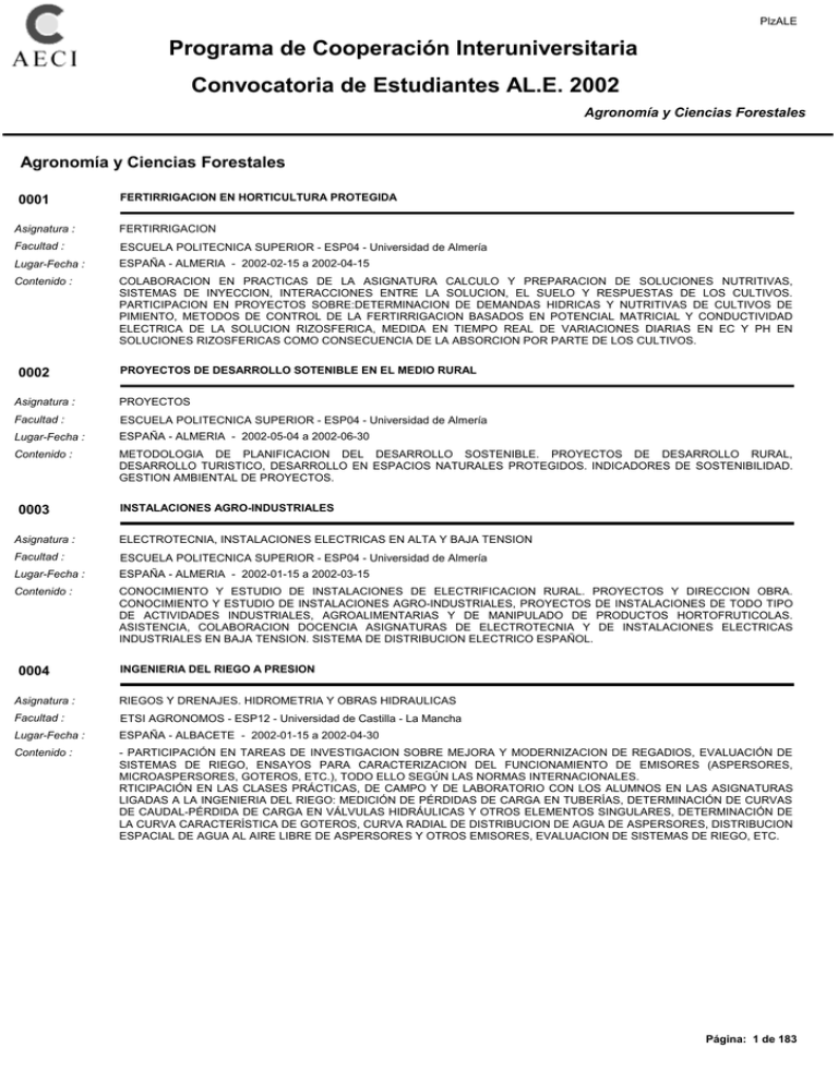 Programa De Cooperación Interuniversitaria Convocatoria