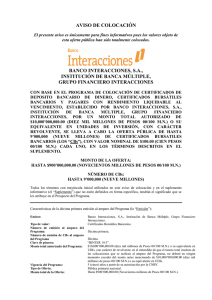 AVISO DE COLOCACIÓN BANCO INTERACCIONES, S.A.