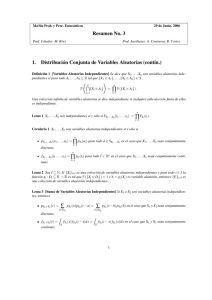 Resumen No. 3 1. Distribución Conjunta de Variables Aleatorias
