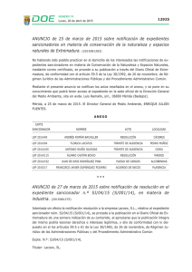Anuncio de 27 de marzo de 2015 sobre notificación de resolución