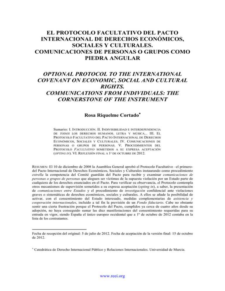 El Protocolo Facultativo Del Pacto Internacional De Derechos