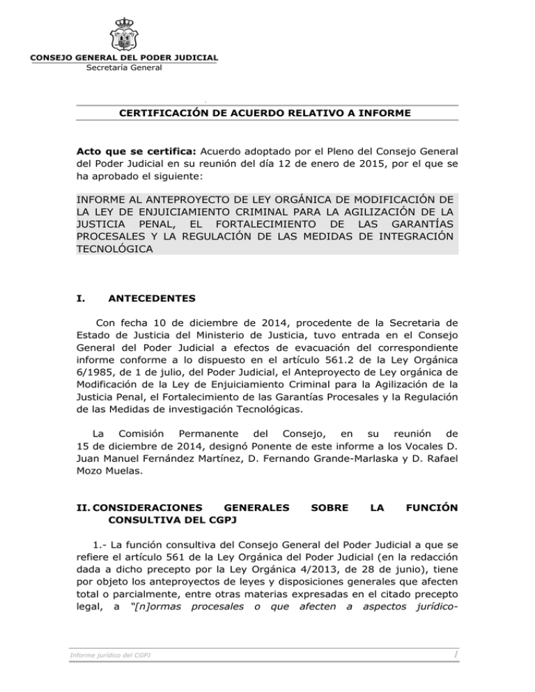 Informe CGPJ al Anteproyecto de Ley Orgánica de