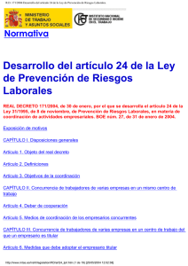R.D. 171/2004 Desarrollo del artículo 24 de la Ley de Prevención de