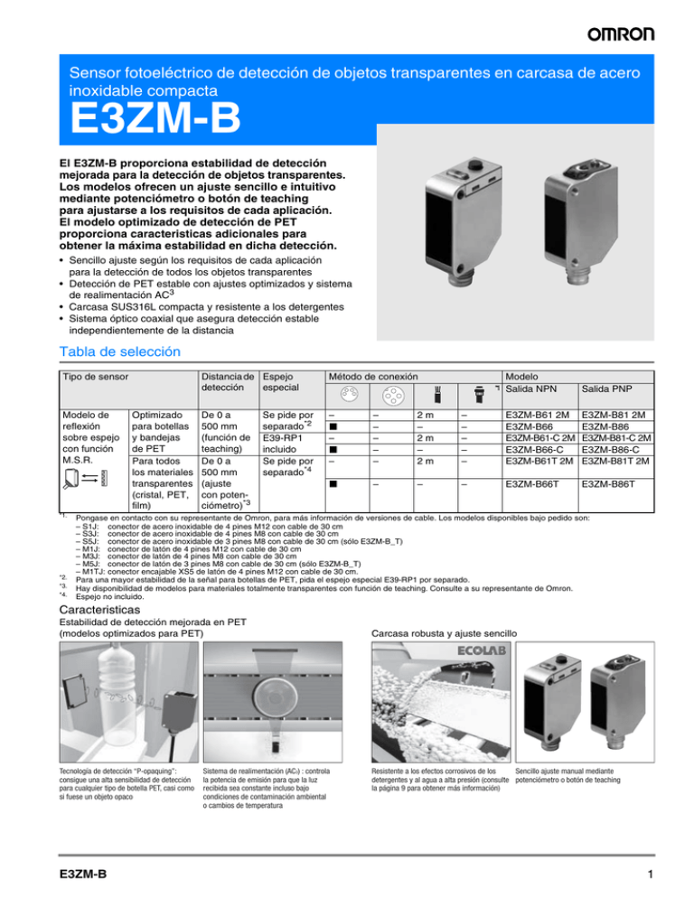 E3ZM-B Hoja De Especificaciones