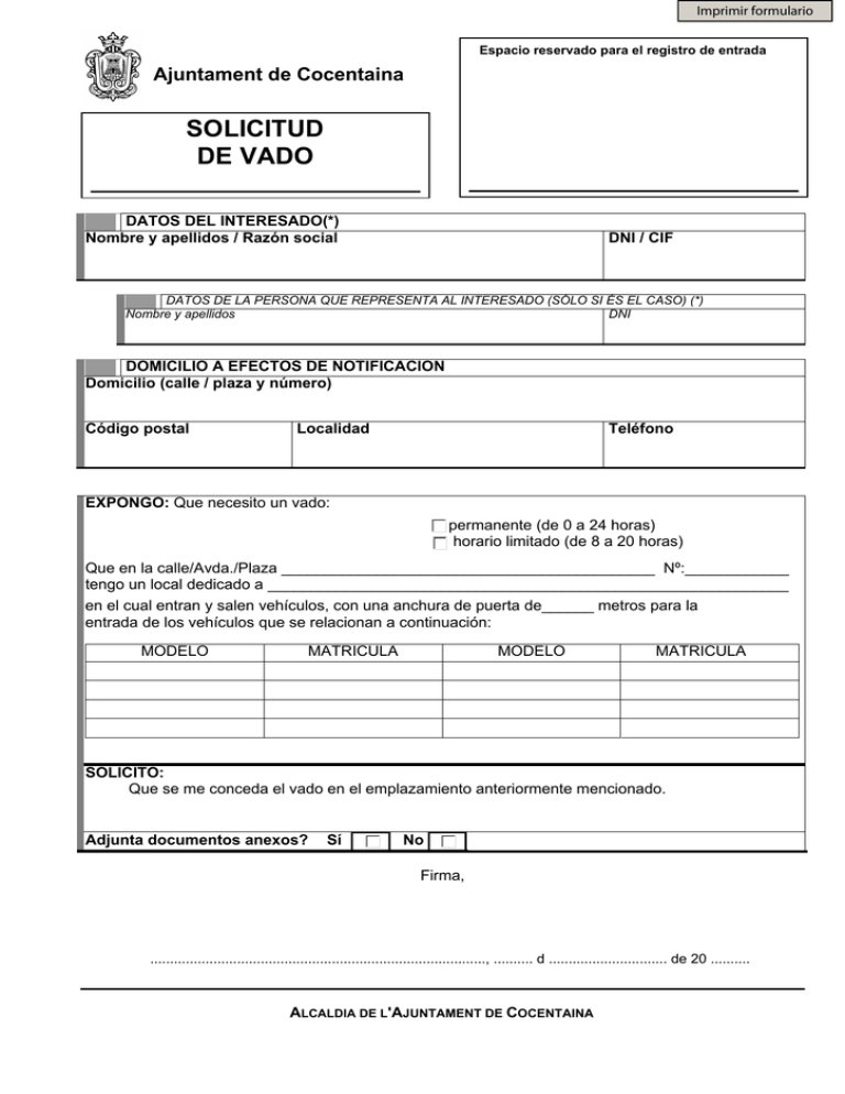 SOLICITUD DE VADO