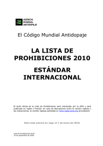 LA LISTA DE PROHIBICIONES 2010 ESTÁNDAR INTERNACIONAL