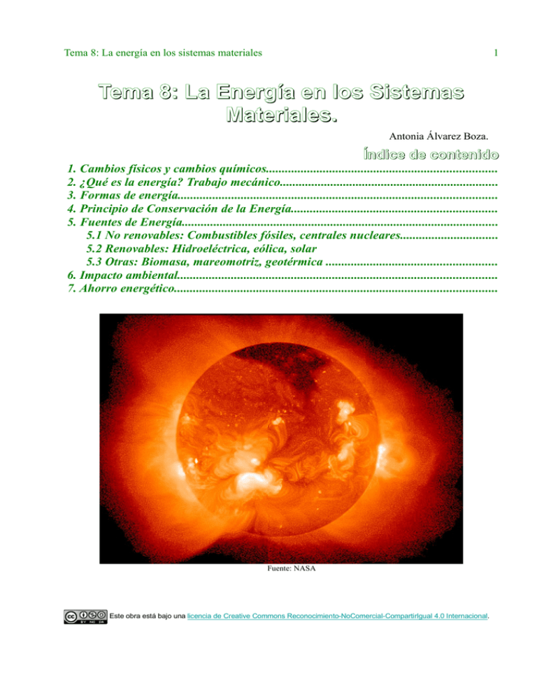 Tema 8: La Energía En Los Sistemas Materiales.