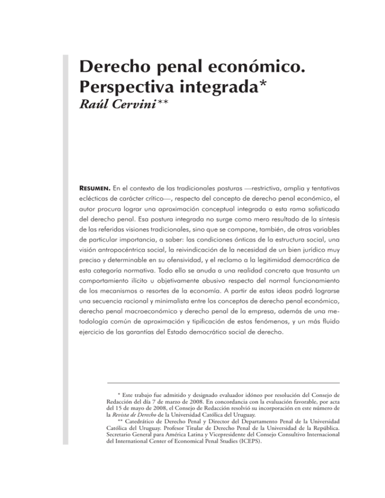 Derecho Penal Económico. Perspectiva Integrada*