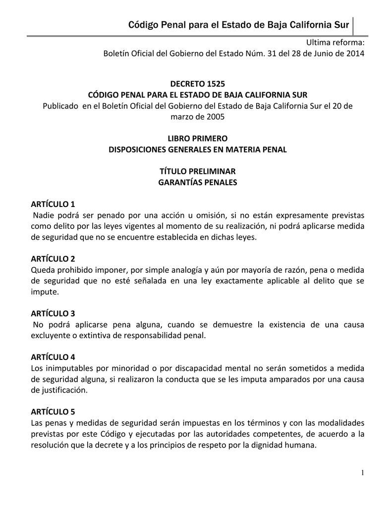 Código Penal para el Estado de Baja California Sur Código Penal para el Estado de Baja California Sur