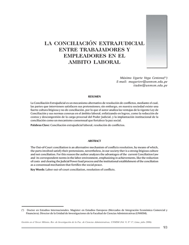 LA CONCILIACIÓN EXTRAJUDICIAL ENTRE TRABAJADORES Y