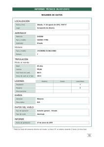 LOCALIZACIÓN DATOS DEL VUELO INFORME TRIPULACIÓN