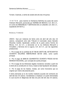 Sentencia Definitiva Número ______ Torreón, Coahuila, a veinte de