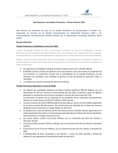 Nota Resumen a los Estados Financieros – Primer trimestre 2016