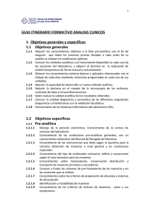 GUIA ITINERARIO FORMATIVO ANALISIS CLINICOS 1. Objetivos