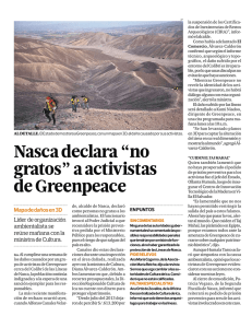 Nasca declara “no gratos” a activistas de Greenpeace