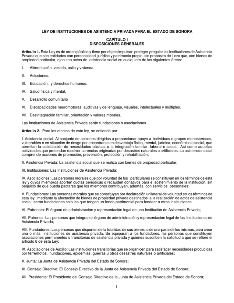 1 LEY DE INSTITUCIONES DE ASISTENCIA PRIVADA PARA EL