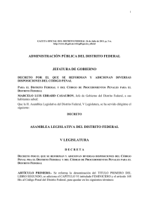 Ley del Distrito Federal de México sobre reforma del Código Penal