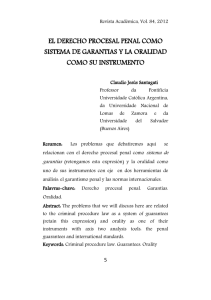 el derecho procesal penal como sistema de garantias y la oralidad