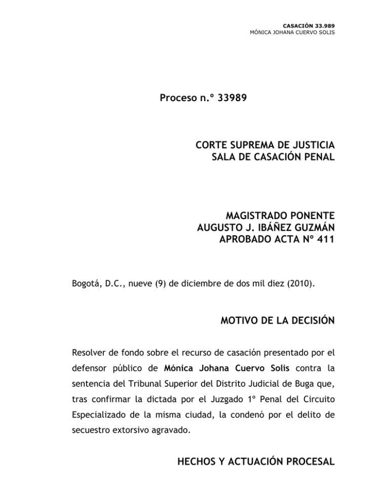 Proceso N.º 33989 CORTE SUPREMA DE JUSTICIA SALA DE