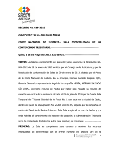 RECURSO No. 449-2010 JUEZ PONENTE: Dr. José Suing Nagua