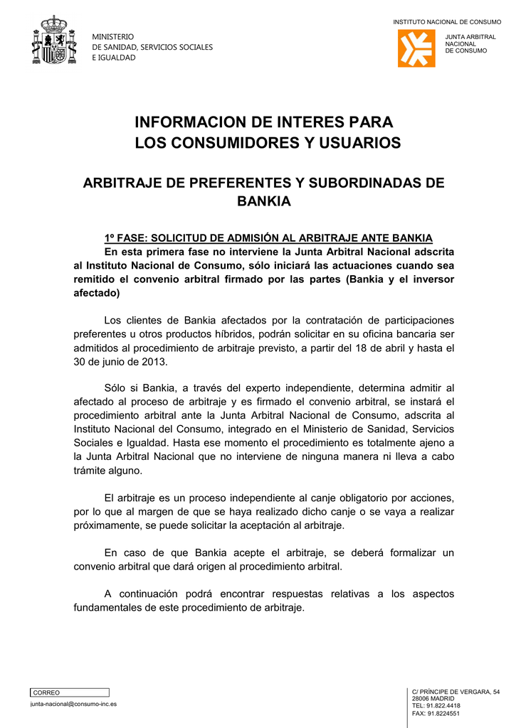 Arbitraje De Preferentes Y Subordinadas De Bankia