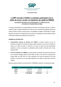 La SRP concede a COASA un préstamo participativo de un millón