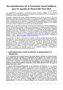 Recomendaciones de la Econom&iacute;a Social Solidaria para la Agenda