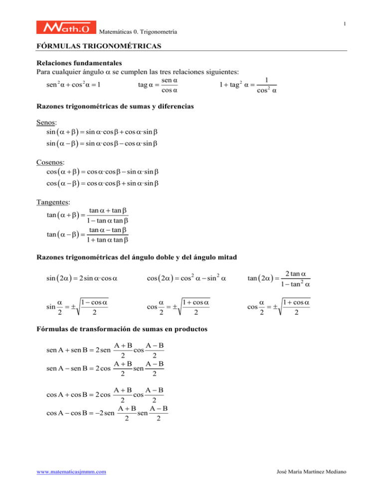 Fórmulas Trigonométricas.