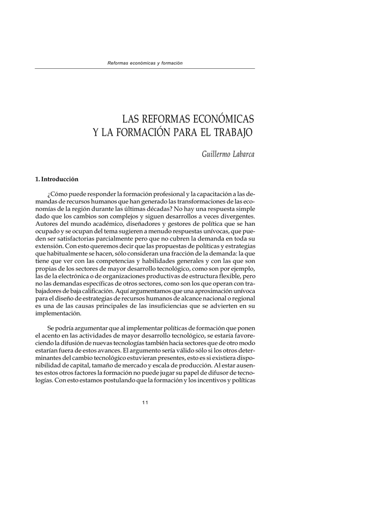 Las Reformas Económicas Y La Formación Para El Trabajo