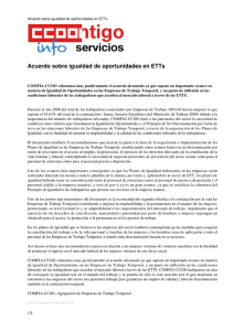 Acuerdo sobre igualdad de oportunidades en ETTs - ccoo