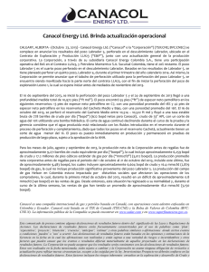 Canacol Energy Ltd. Brinda actualización operacional