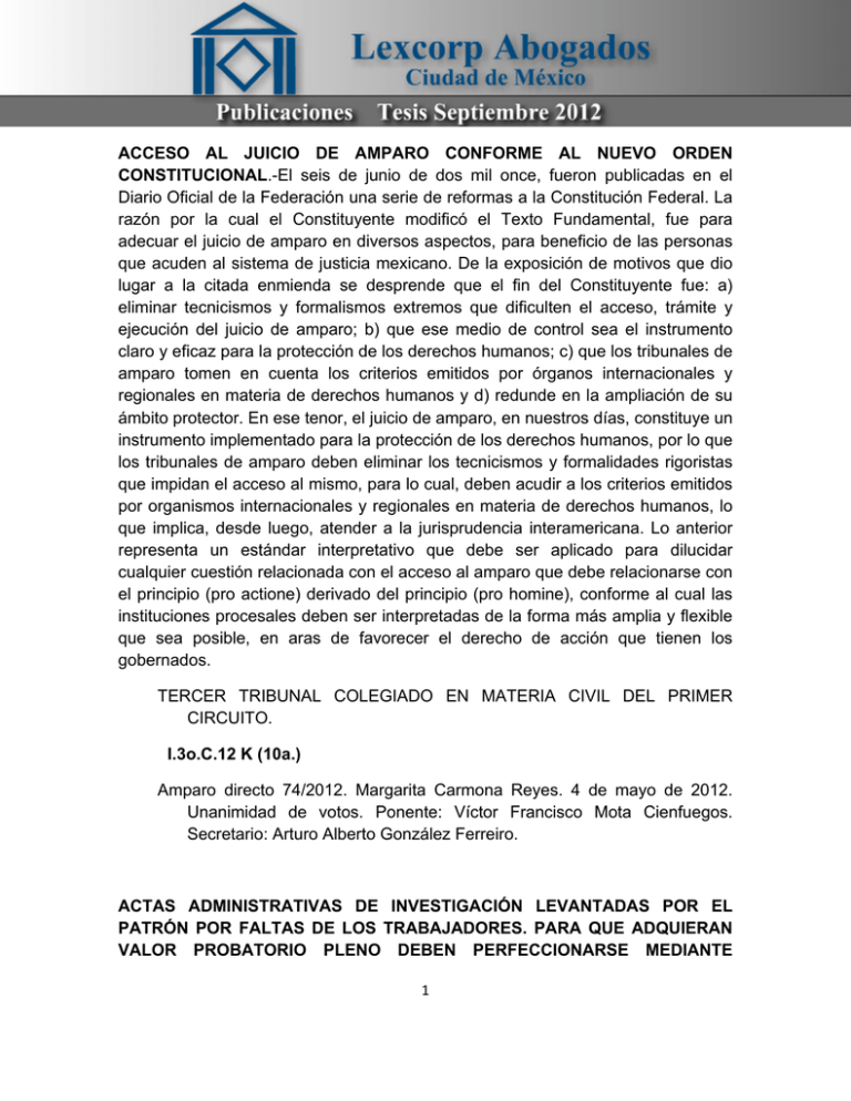 ACCESO AL JUICIO DE AMPARO CONFORME AL NUEVO ORDEN