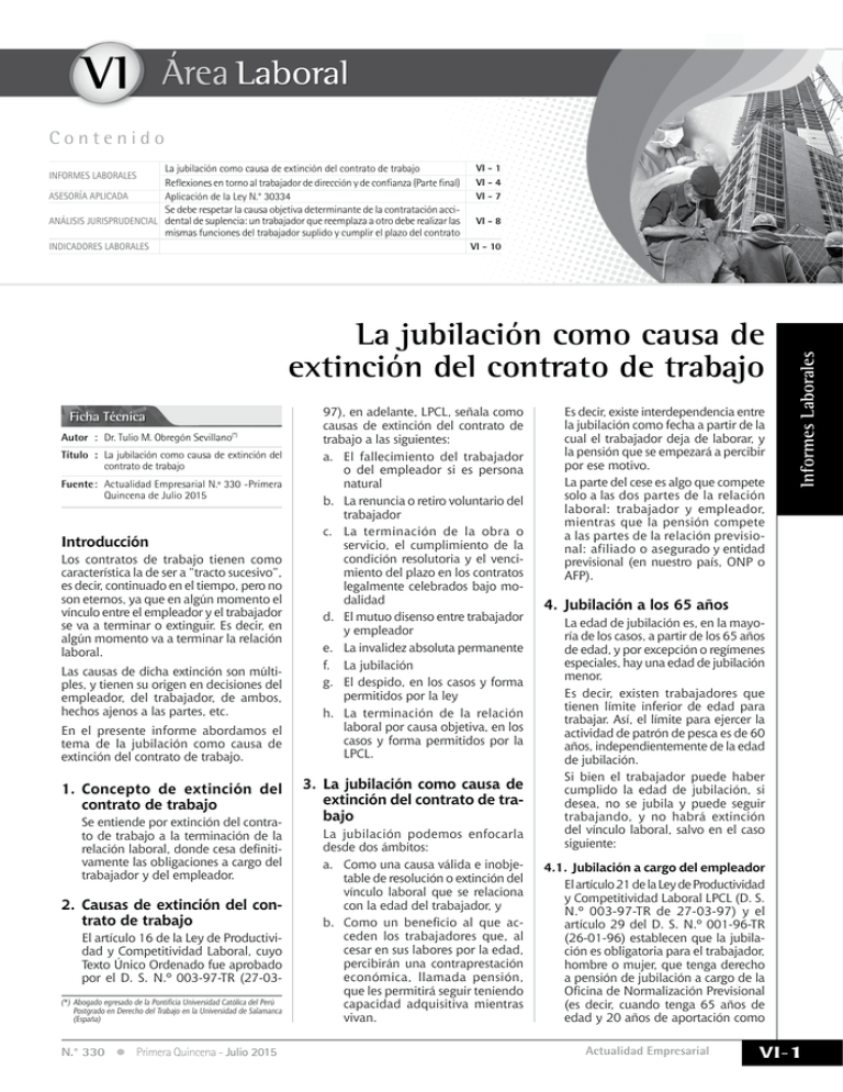 VI La Jubilación Como Causa De Extinción Del Contrato De Trabajo