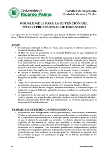 Modalidades para la obtención del Título Profesional de Ingeniero