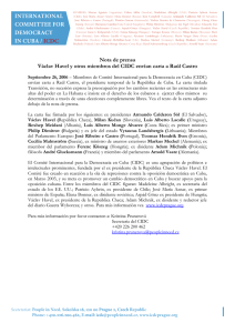 Václav Havel y otros miembros del CIDC envían carta a Raúl Castro