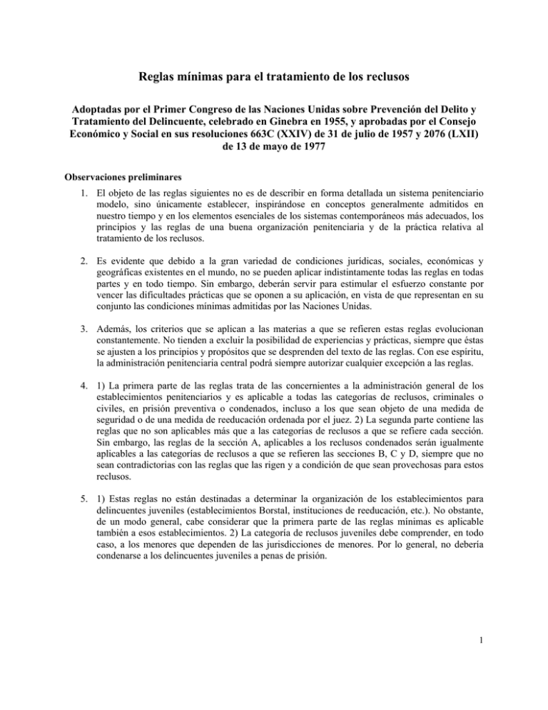 Reglas Mínimas Para El Tratamiento De Los Reclusos